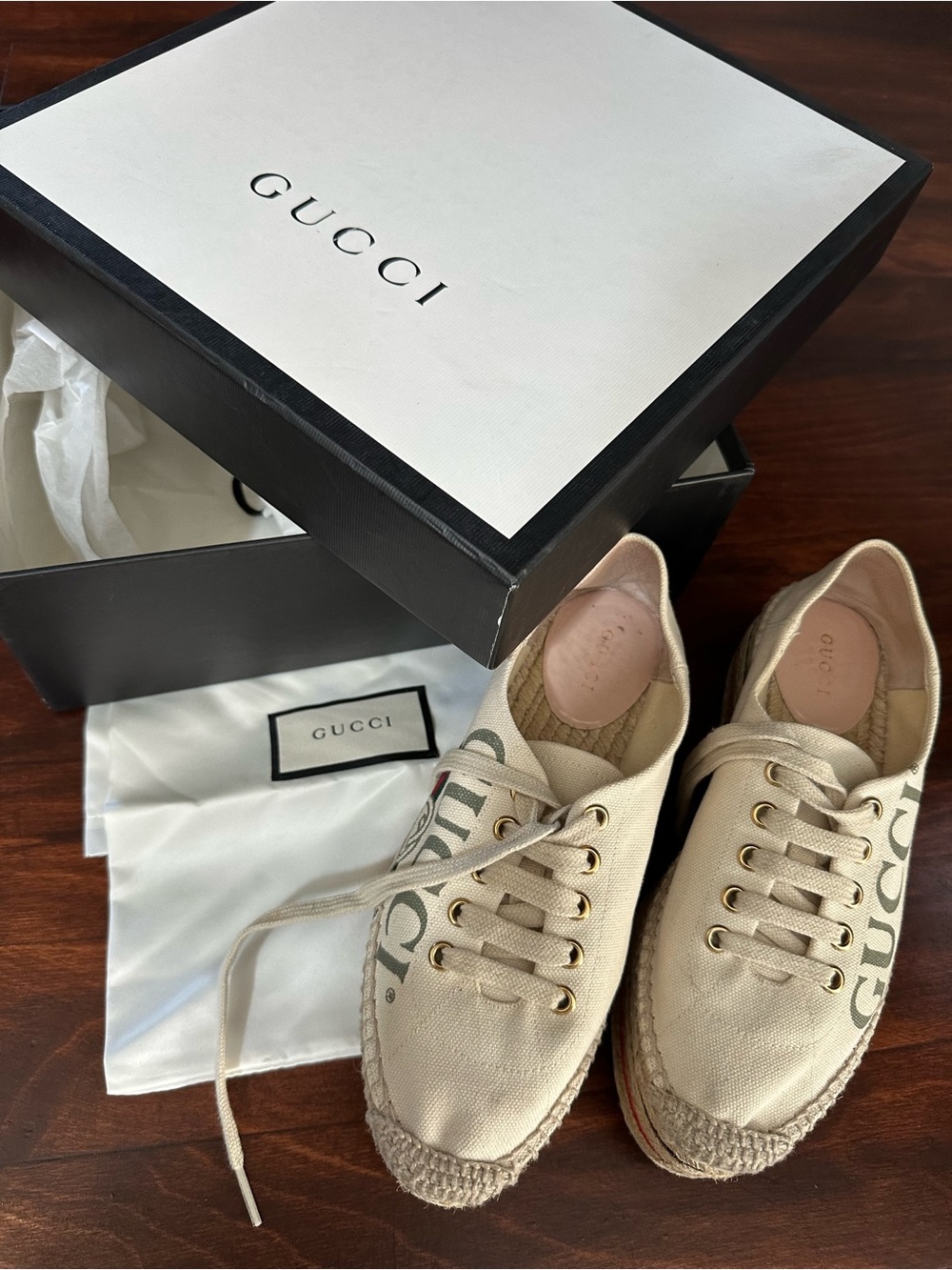 Gucci Women's Beige Canvas Logo Espadrille Sneakers